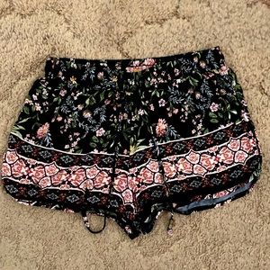 Black floral bohemian shorts